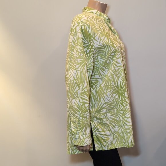 Additions By Chicos Button Down Shirt Mock Neck Side Slit Palm Leaf Print Top - Picture 9 of 12